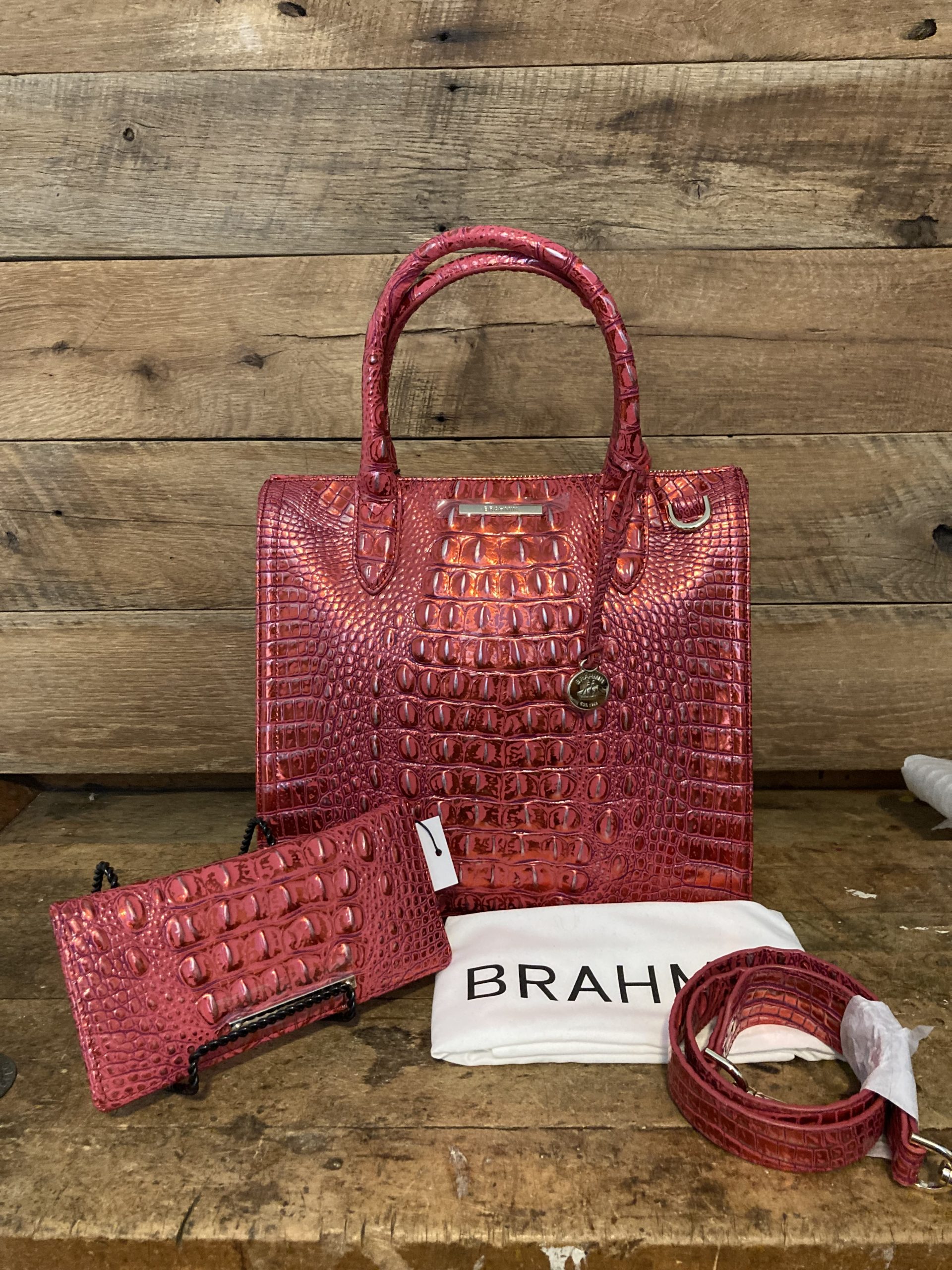 Brahmin Caroline Red Dragon Melbourne Leather Satchel & Matching Ady Wallet