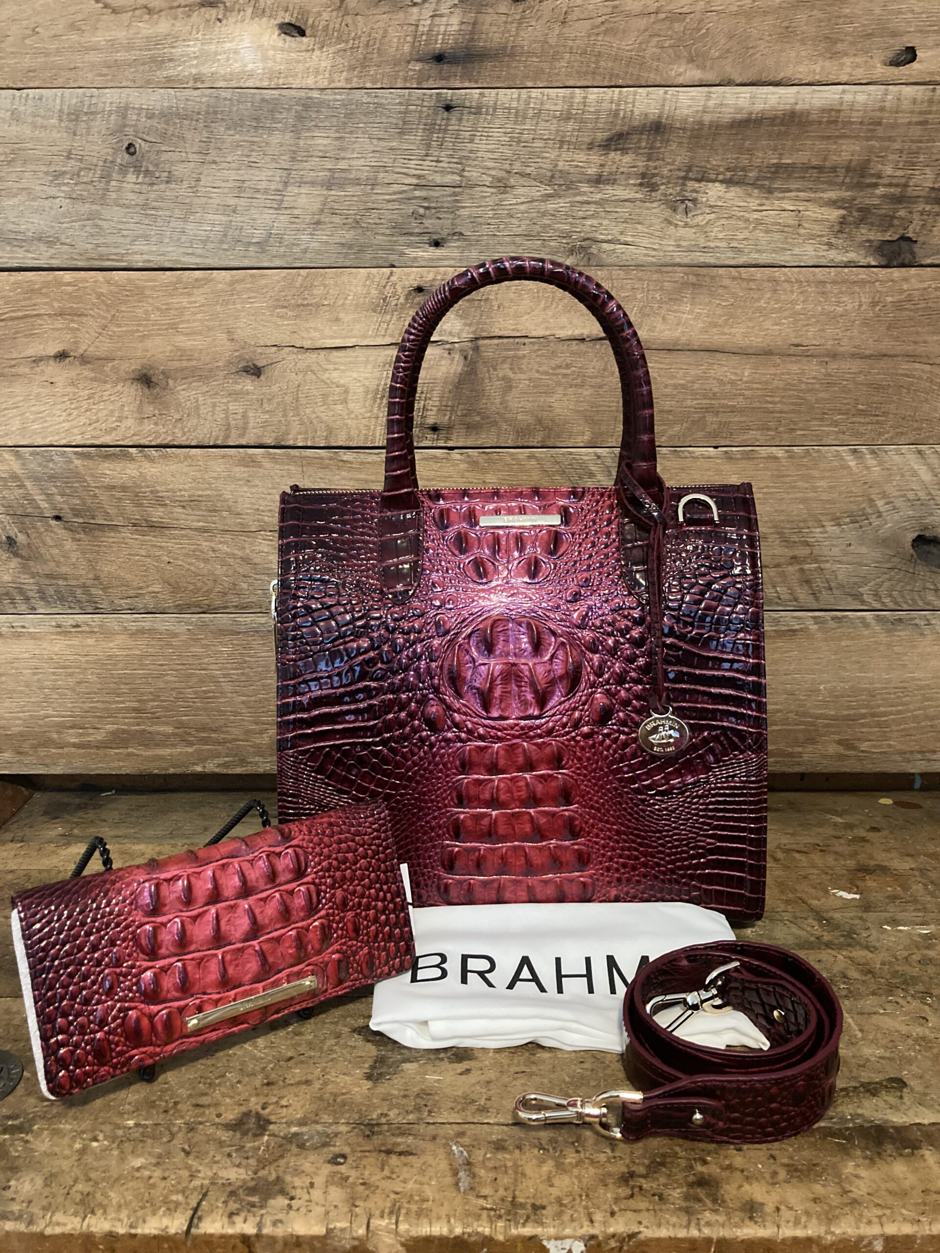 Brahmin Caroline Rose Ombre Melbourne Leather Satchel & Matching Ady Wallet