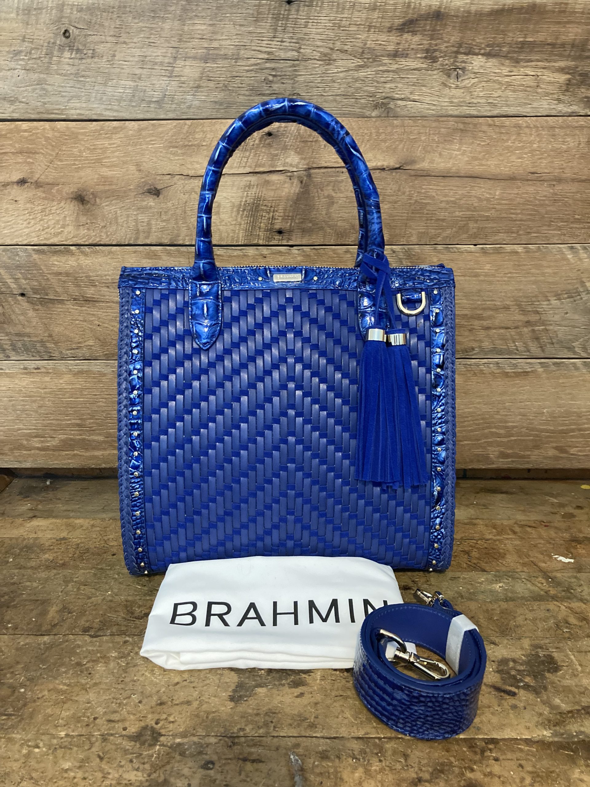 Brahmin Caroline Vista Blue Eldorado Leather Satchel