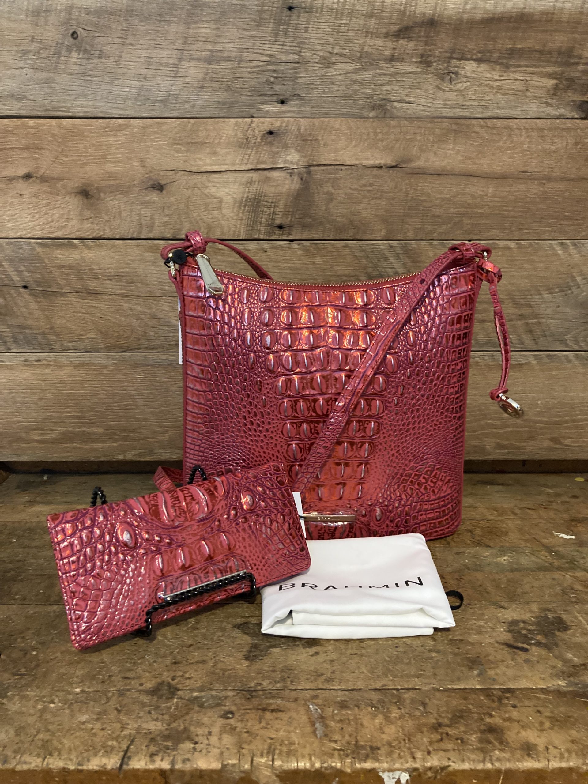 Brahmin Katie Red Dragon Melbourne Leather Crossbody & Ady Wallet