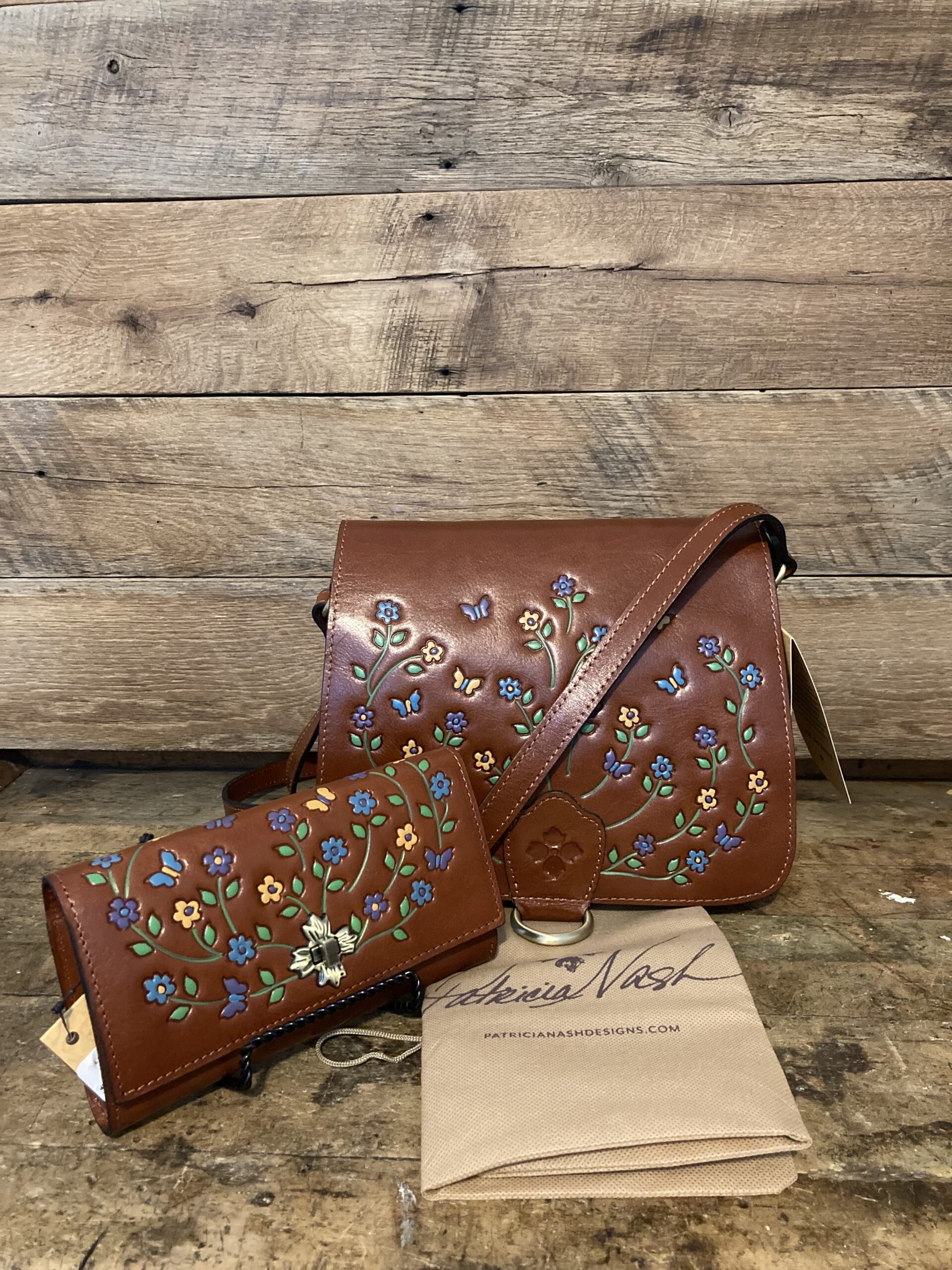 Patricia Nash Ilina Hand Painted Tooled Leather Crossbody & Terresa Wallet