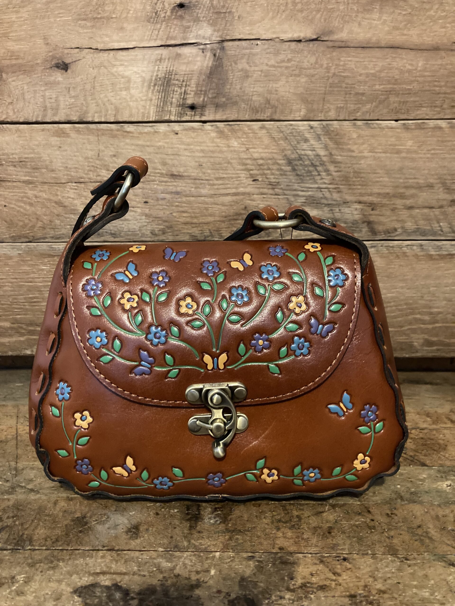 Patricia Nash Leather Micaela Baguette with Hand Painted Floral Tooled