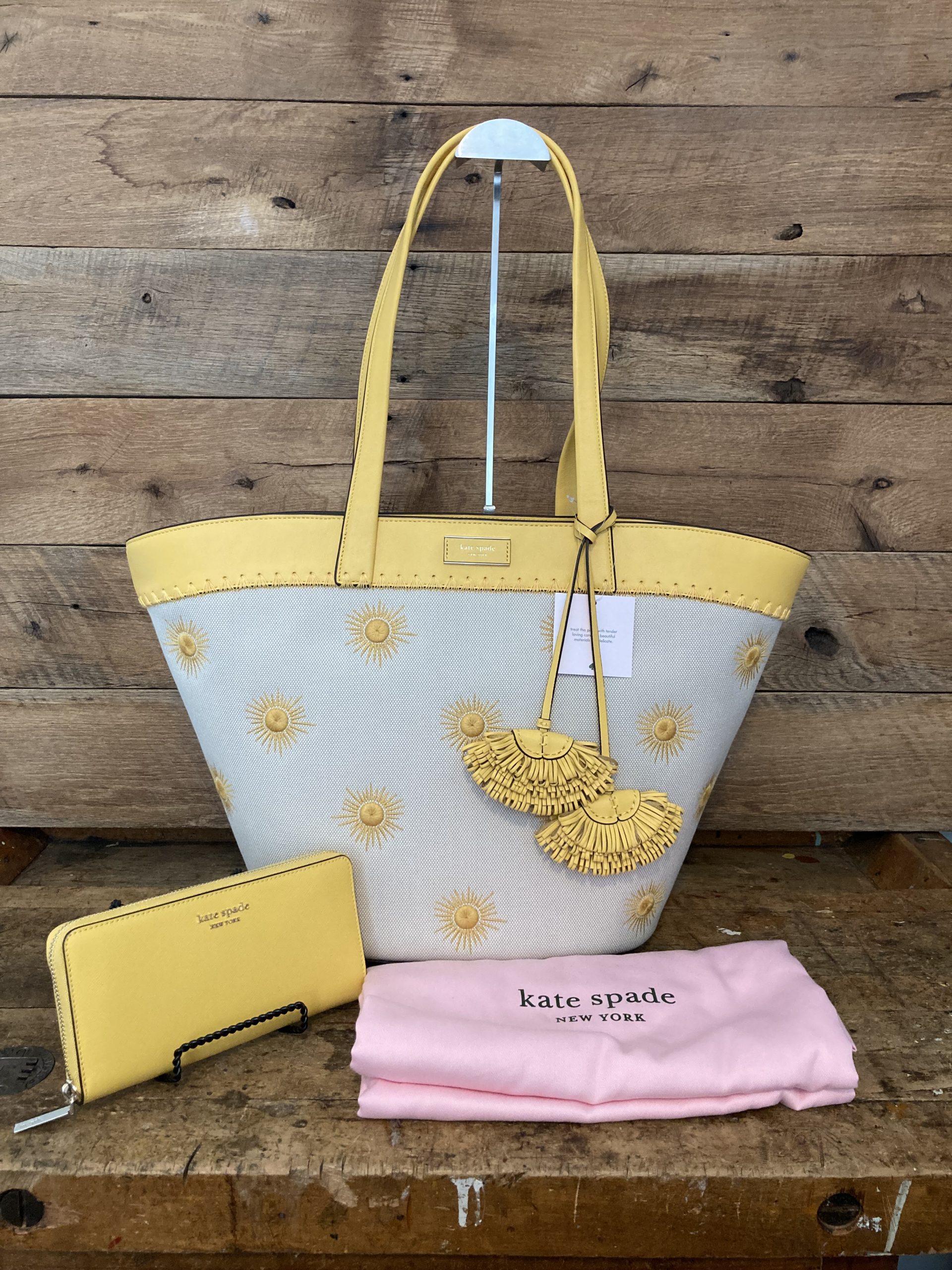 kate spade Pier Sun Embroidered Canvas Large Tote Bag In Morning Light with Spencer Wallet