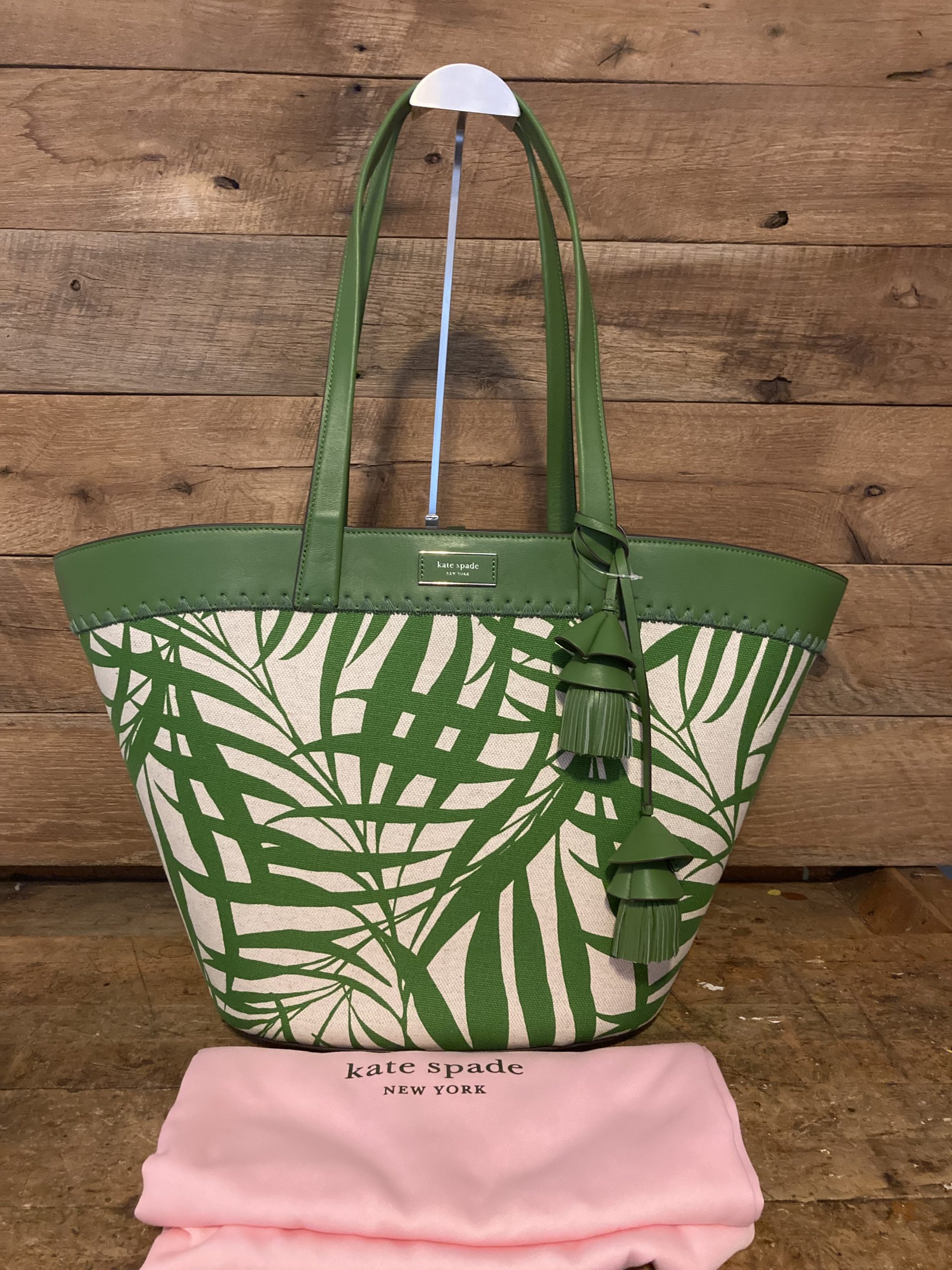 kate spade The Pier Palm Fronds Canvas Medium Tote in Bitter Green